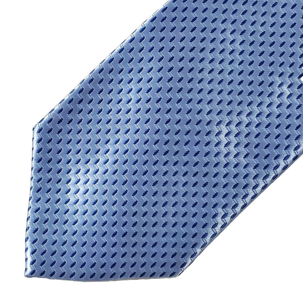 Laurant Bennet Milano Blue Textured Zigzag 100% Polyester Neck Tie A206